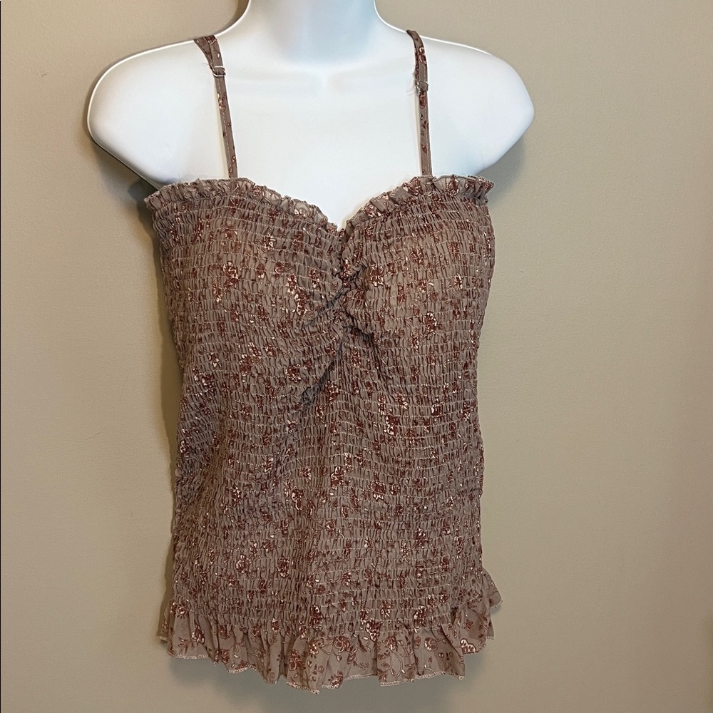 Zenobia Size 1XL Floral Smocked Taupe Camisole NWT - Picture 3 of 8